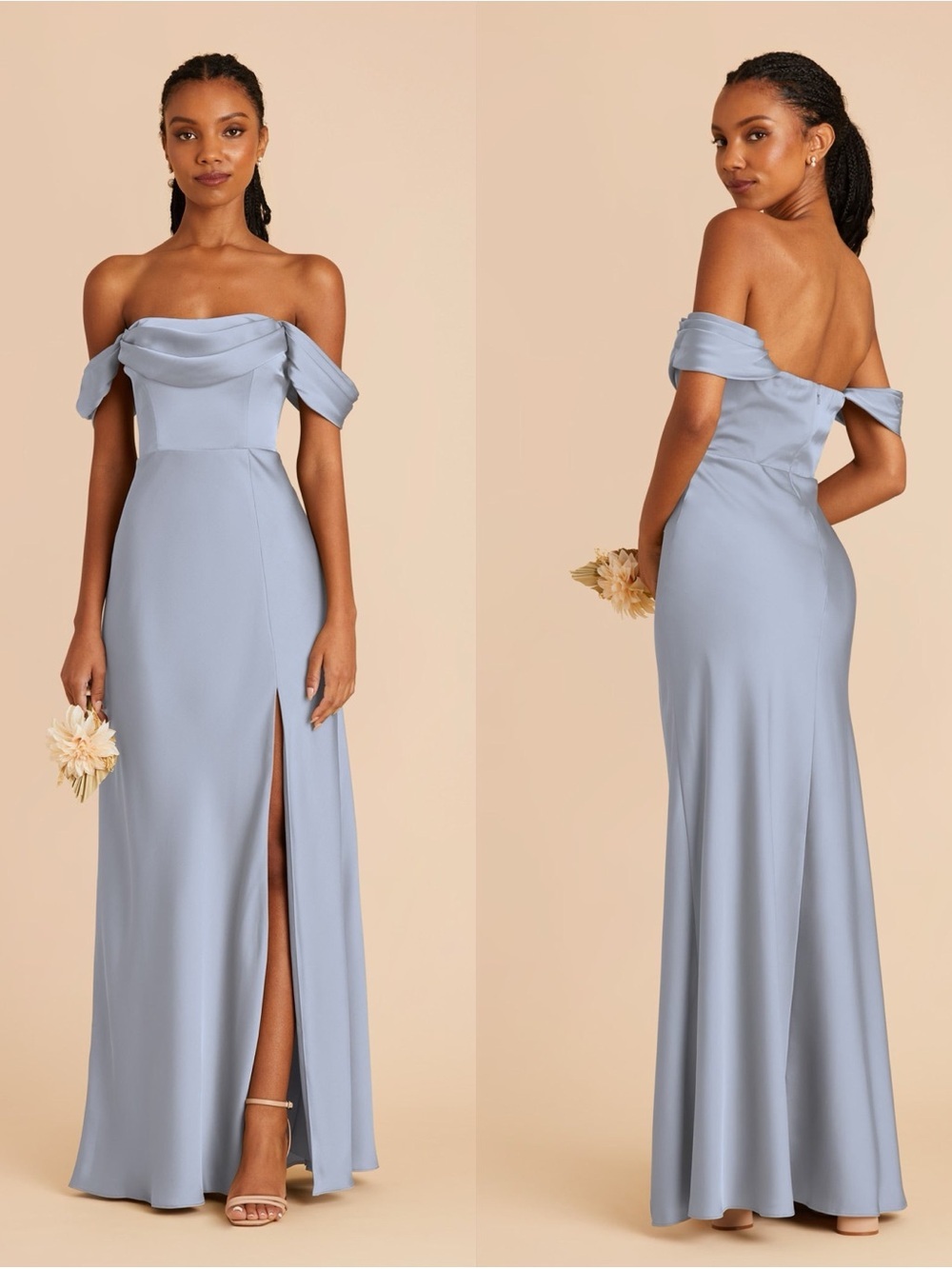 BIRDY GREY Mia Dress In Dusty Blue Matte Satin